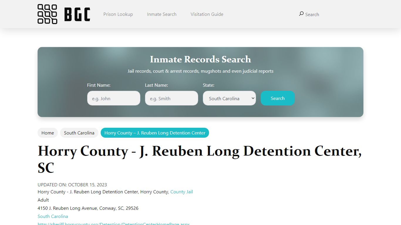 Horry County - J. Reuben Long Detention Center, SC Inmate Search ...